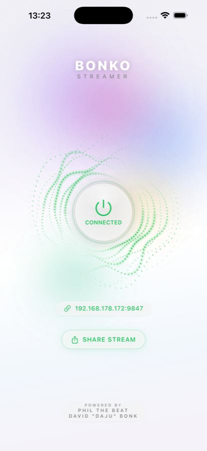 BONKO iOS app connected to a DAW, streaming live